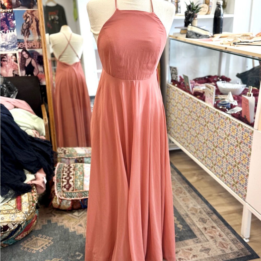 Elegant Halter Neck Maxi Dress in Coral